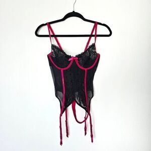 Adore Me Women's Medium Pink Black Merrywidow Hot Garter‎ Belt Corset Lingerie